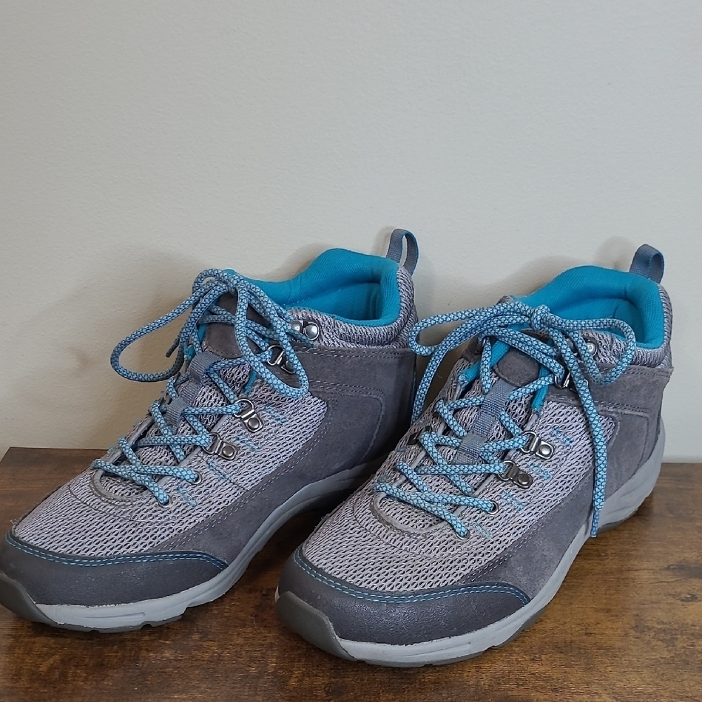 Vionic CYPRESS Grey & Teal Blue Hiking Shoes size 9.5